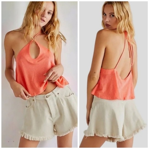 New! Free People Long Weekend Linen Blend Knit Halter Tank - Picture 11 of 11